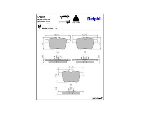 Juego de pastillas de freno, freno de disco LP1783 Delphi