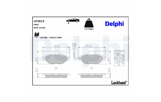 Juego de pastillas de freno, freno de disco LP2013 Delphi, Imagen 4
