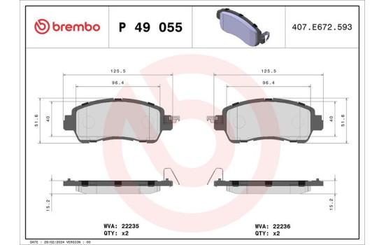 Juego de pastillas de freno, freno de disco P 49 055 Brembo, Imagen 2
