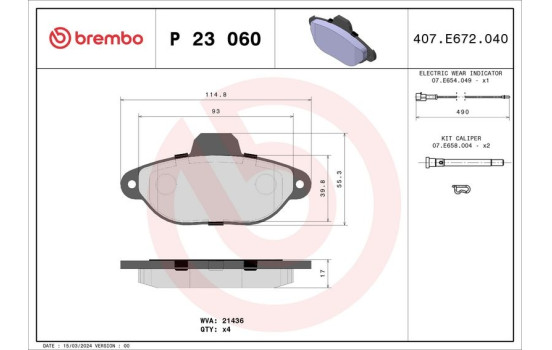 Juego de pastillas de freno P 23 060 Brembo, Imagen 2
