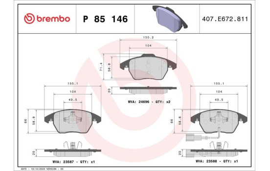 Juego de pastillas de freno P 85 146 Brembo