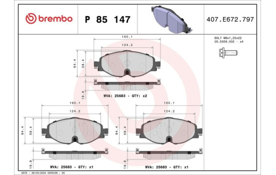 Juego de pastillas de freno P 85 147 Brembo