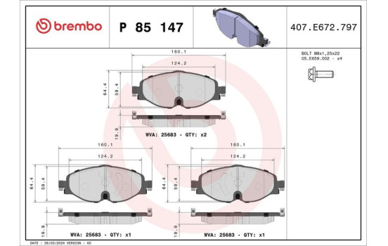 Juego de pastillas de freno P 85 147 Brembo, Imagen 2