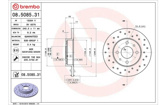 Disco de freno 08.5085.31 Brembo, Imagen 3