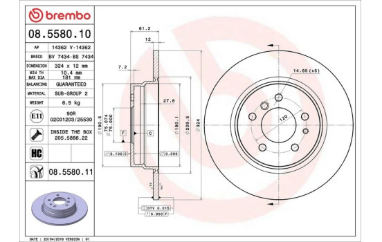 Disco de freno 08.5580.11 Brembo, Imagen 3