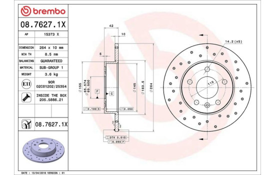 Disco de freno 08.7627.1X Brembo, Imagen 3