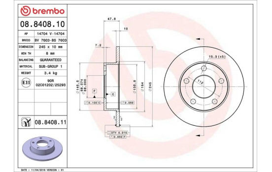 Disco de freno 08.8408.11 Brembo, Imagen 3
