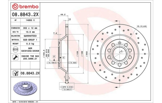 Disco de freno 08.8843.2X Brembo, Imagen 3