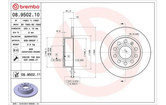 Disco de freno 08.9502.11 Brembo, Imagen 2
