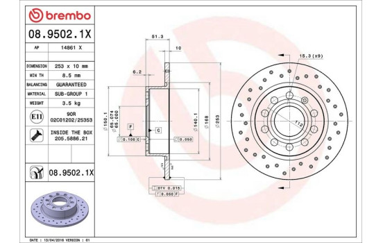 Disco de freno 08.9502.1X Brembo, Imagen 3
