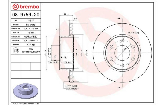 Disco de freno 08.9759.20 Brembo, Imagen 3