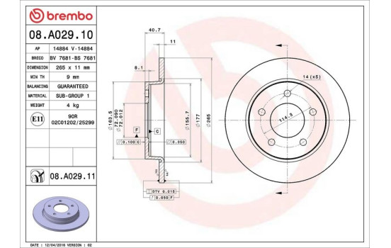 Disco de freno 08.A029.11 Brembo, Imagen 3