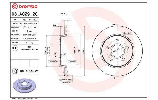 Disco de freno 08.A029.21 Brembo, Imagen 3