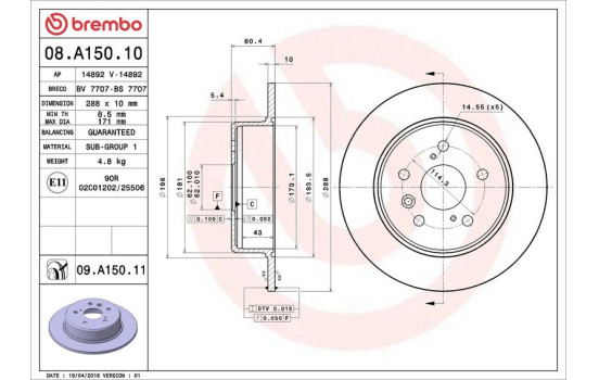 Disco de freno 08.A150.11 Brembo, Imagen 3
