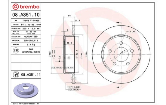 Disco de freno 08.A351.11 Brembo, Imagen 3