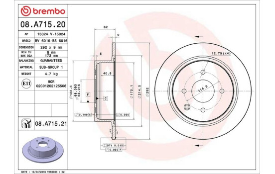 Disco de freno 08.A715.21 Brembo, Imagen 3