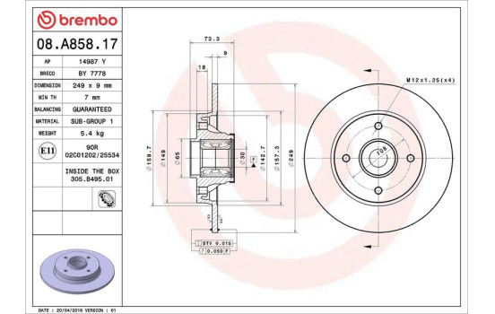 Disco de freno 08.A858.17 Brembo, Imagen 2