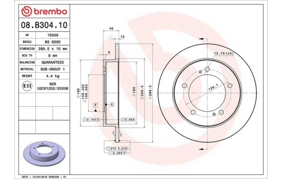 Disco de freno 08.B304.10 Brembo, Imagen 3