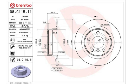 Disco de freno 08.C115.11 Brembo, Imagen 3