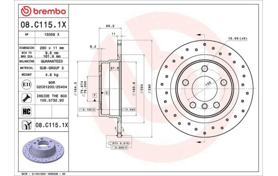Disco de freno 08.C115.1X Brembo, Imagen 2