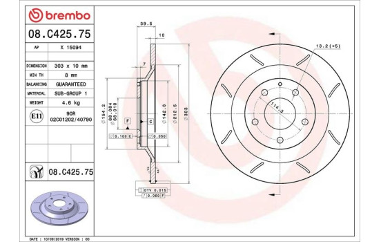 Disco de freno 08.C425.75 Brembo, Imagen 2