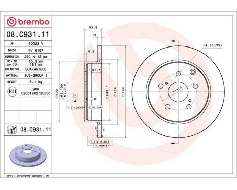 Disco de freno 08.C931.11 Brembo