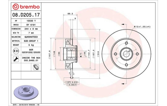 Disco de freno 08.D205.17 Brembo