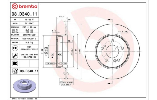 Disco de freno 08.D340.11 Brembo, Imagen 2