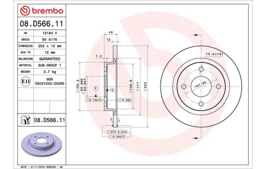 Disco de freno 08.D566.11 Brembo, Imagen 2