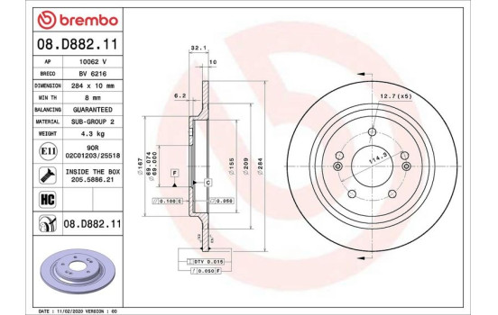 Disco de freno 08.D882.11 Brembo, Imagen 2