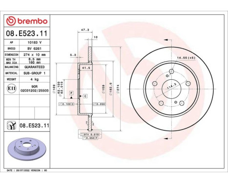 Disco de freno 08.E523.11 Brembo