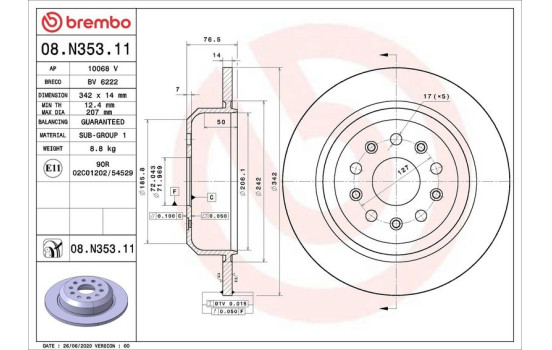 Disco de freno 08.N353.11 Brembo