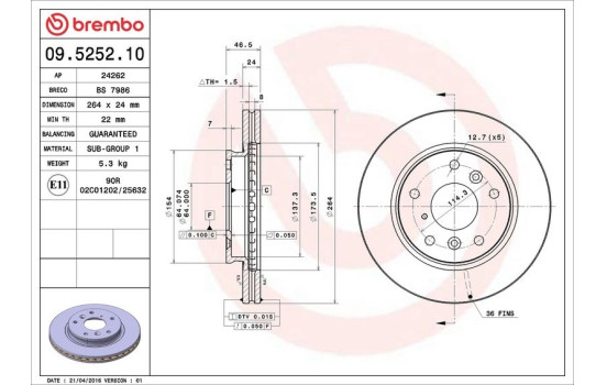 Disco de freno 09.5252.10 Brembo, Imagen 4