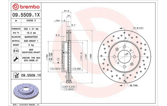 Disco de freno 09.5509.1X Brembo, Imagen 3