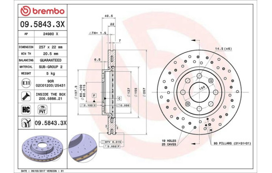 Disco de freno 09.5843.3X Brembo, Imagen 3