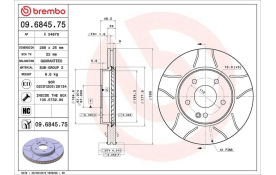 Disco de freno 09.6845.75 Brembo, Imagen 4