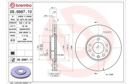 Disco de freno 09.6997.11 Brembo, Imagen 3