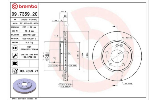 Disco de freno 09.7359.21 Brembo, Imagen 3