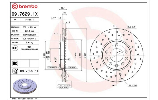 Disco de freno 09.7629.1X Brembo, Imagen 3