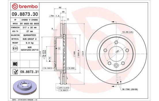 Disco de freno 09.8873.31 Brembo, Imagen 2