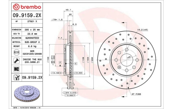 Disco de freno 09.9159.2X Brembo, Imagen 3