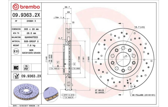Disco de freno 09.9363.2X Brembo, Imagen 3