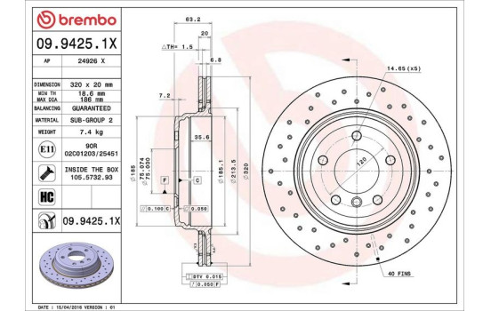 Disco de freno 09.9425.1X Brembo, Imagen 3