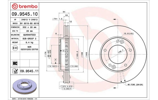 Disco de freno 09.9545.11 Brembo, Imagen 3