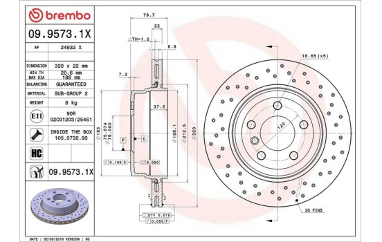 Disco de freno 09.9573.1X Brembo, Imagen 3