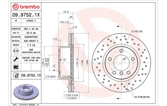 Disco de freno 09.9752.1X Brembo, Imagen 3