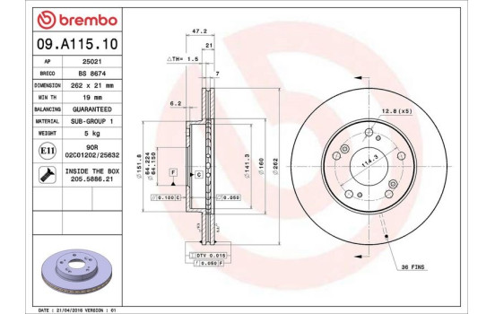 Disco de freno 09.A115.10 Brembo, Imagen 3