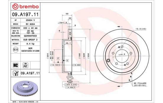 Disco de freno 09.A197.11 Brembo