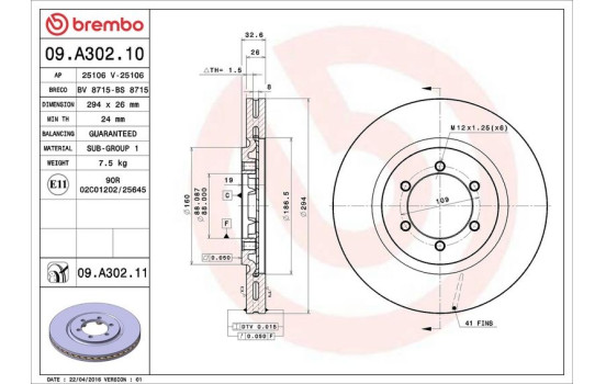 Disco de freno 09.A302.11 Brembo, Imagen 3
