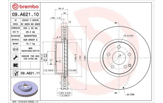 Disco de freno 09.A621.11 Brembo, Imagen 2